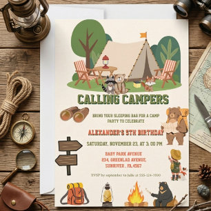 Woodland Camping Birthday Party Invitation