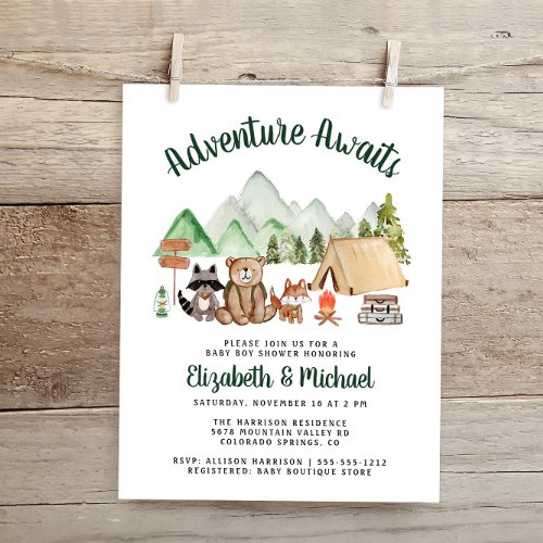 Woodland Camping Couples Baby Shower Invitation