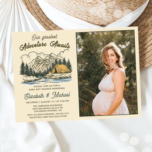 Woodland Camping Couples Baby Shower Photo Invitation