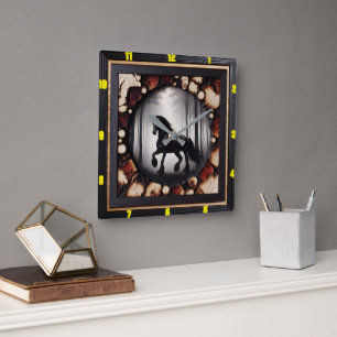 Woodland Canter Personalized Charred Wood Friesian Square Wall Clock