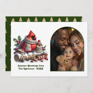 Woodland Cardinal Cozy Forest Christmas Photo Holiday Card