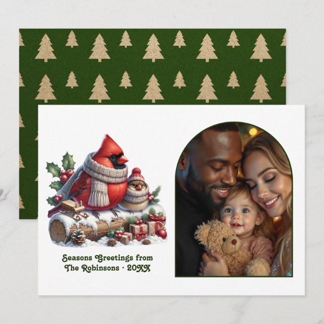 Woodland Cardinal Cozy Forest Christmas Photo Holiday Card (Front/Back)