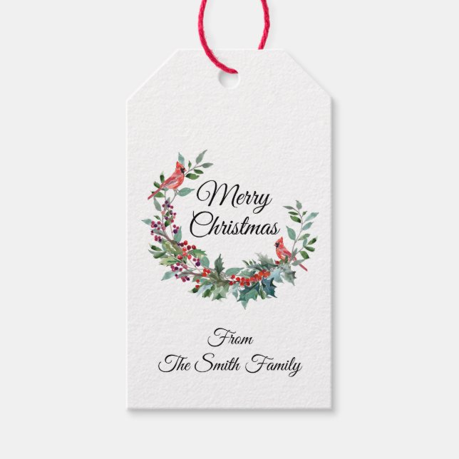 Woodland Cardinal Holiday Gift Tags (Front)