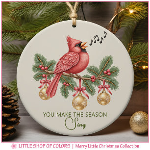 Woodland Cardinal Music Lover Personalized Ceramic Ornament
