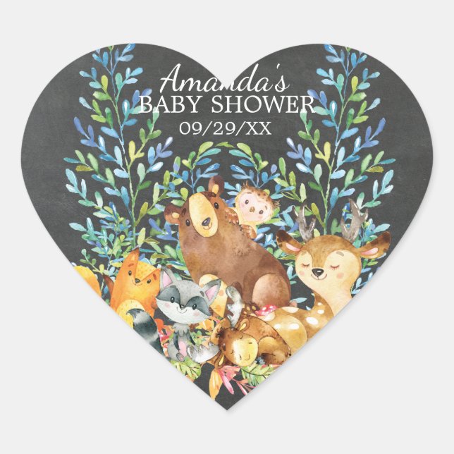 Woodland Chalkboard Baby Shower Favor Sticker (Front)