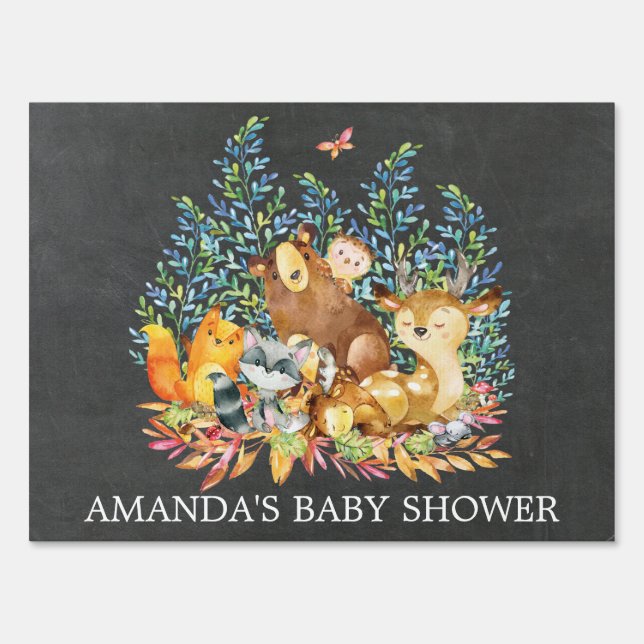 Woodland Chalkboard Baby Shower Yard Sign (Front)