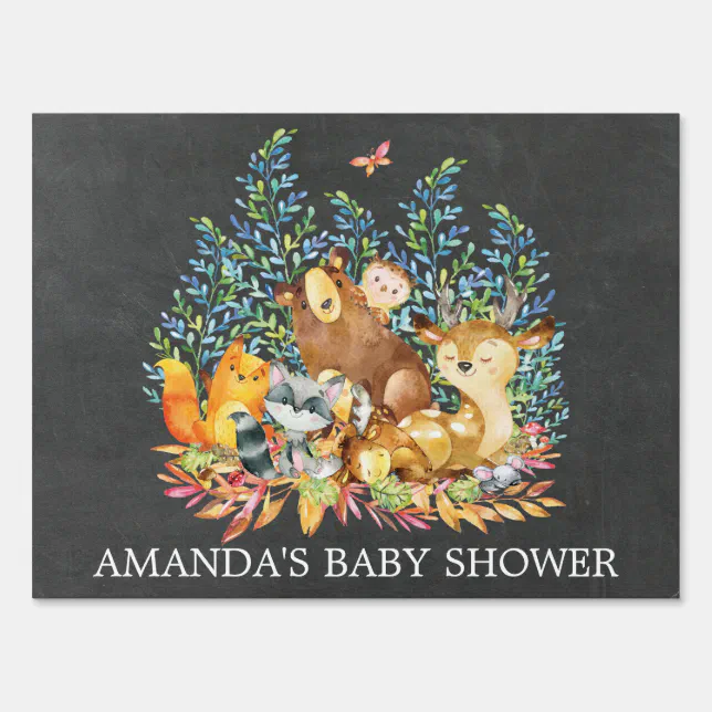 Woodland Chalkboard Baby Shower Yard Sign Zazzle