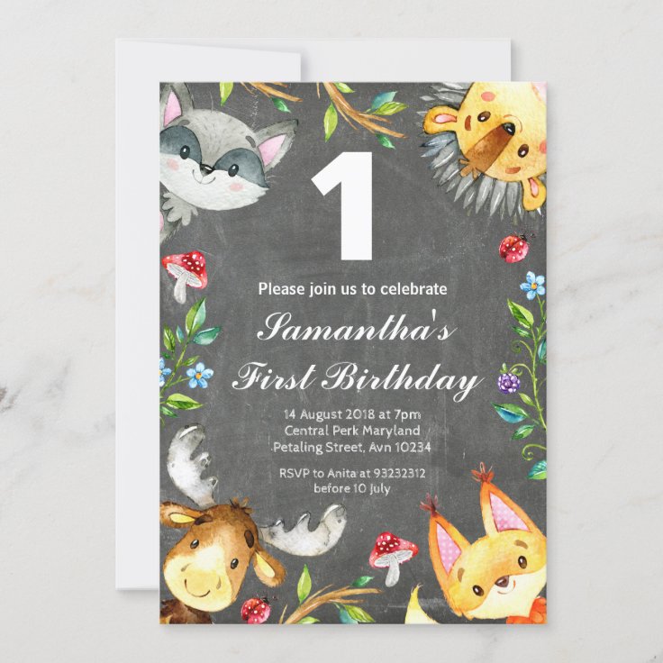 Woodland Chalkboard Birthday Invitation Zazzle