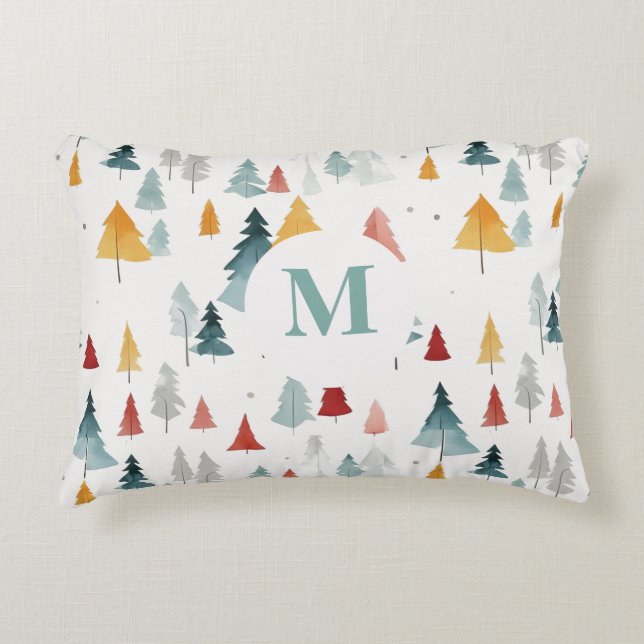 Woodland Charm Tranquil Trees Monogram Pillow (Front)