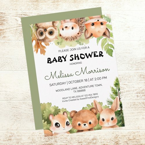Woodland Charming Forest Friends Baby Shower Invitation