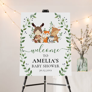 Woodland Chic Greenery Animals Baby Shower Welcome Foam Board
