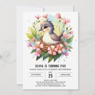 Woodland Children Bird Birthday Invitation