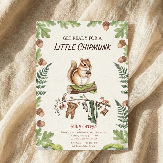Woodland chipmunk Greenery baby shower Invitation (Creator Uploaded)