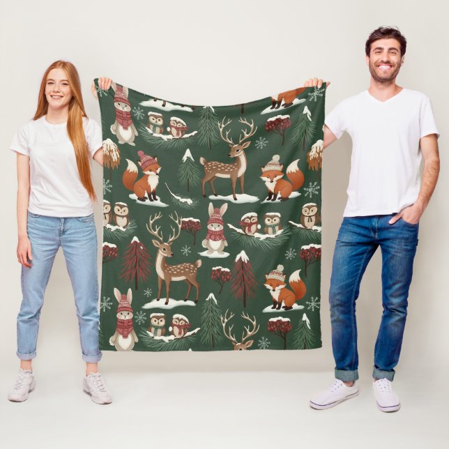 Woodland Christmas Animals Pattern –Cute Winter 10 Fleece Blanket (In Situ)