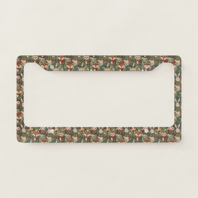 Woodland Christmas Animals Pattern – Cute Winter 1 License Plate Frame (Front)