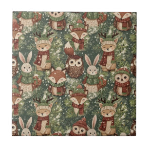 Woodland Christmas Animals Pattern – Cute Winter Ceramic Tile