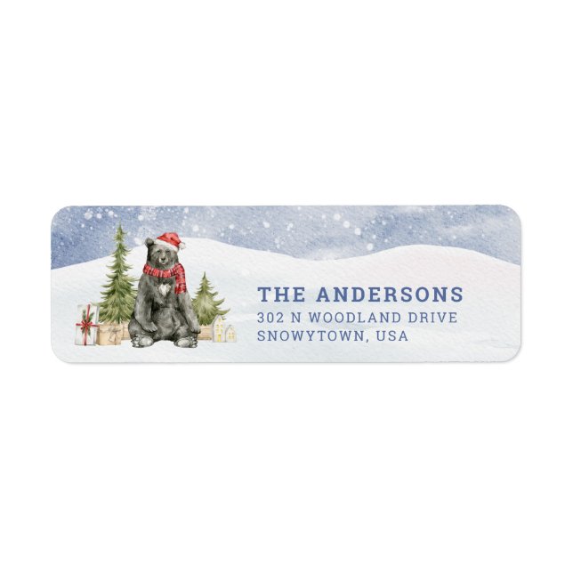 Woodland Christmas Bear | return address Label (Front)