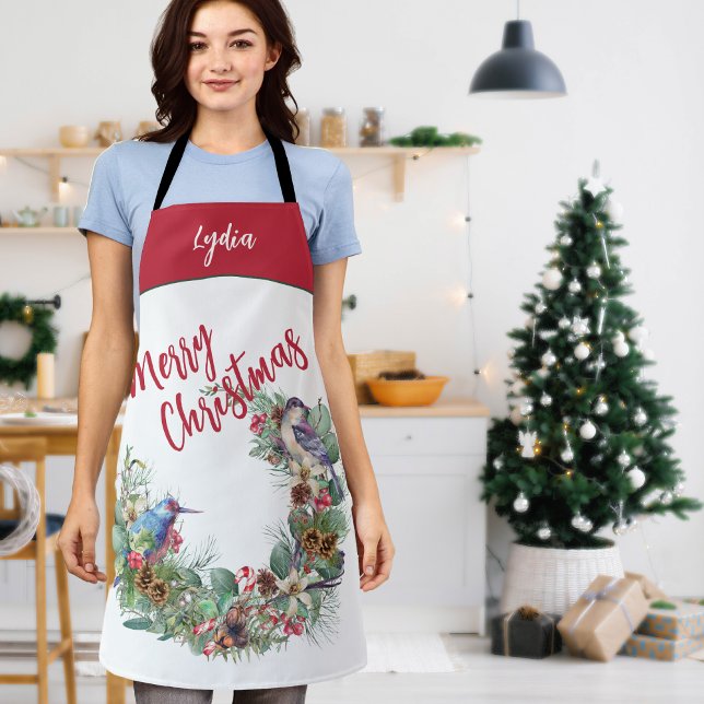 Woodland Christmas | Bird Wreath Personalized Apron (Creator Uploaded)