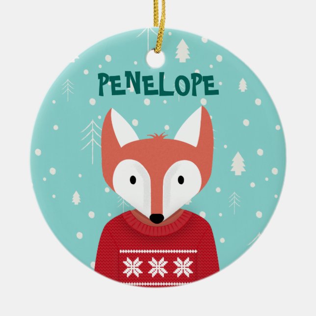 Woodland Christmas Ceramic Ornament (Front)