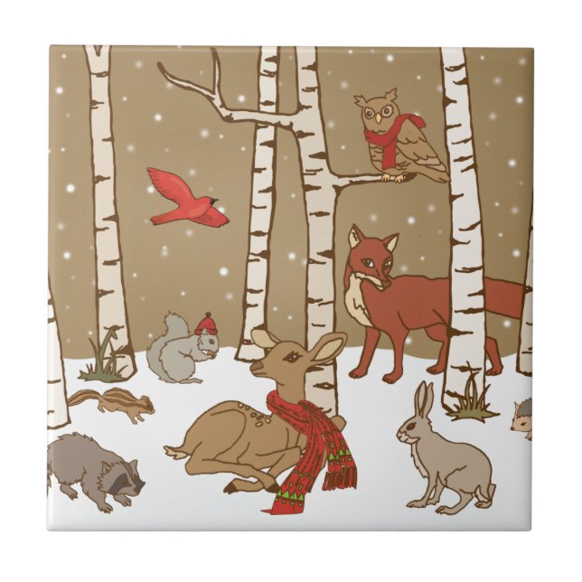 Woodland Christmas Ceramic Tile (Front)