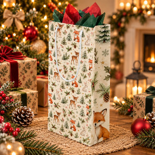 Woodland Christmas Deer Fox & Bunny Tall Gift Bag