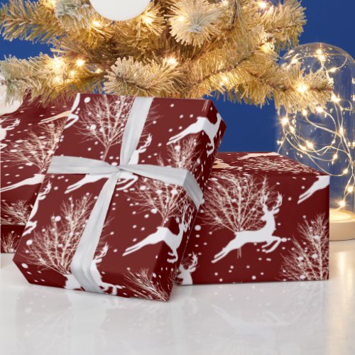 Woodland Christmas Deer _ Red Wrapping Paper