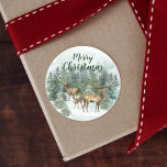 Woodland Christmas Deer Watercolor Classic Round Sticker<br><div class="desc">A family of deer is nestled in the snow-covered winter forest,  on these rustic woodland holiday stickers,  perfect for adding the finishing Christmas touch to your cards and gift packages.</div>