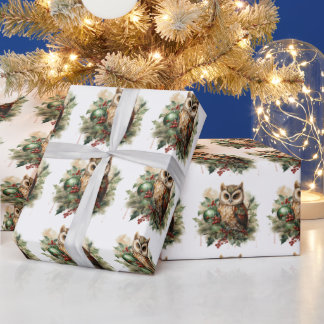 Woodland Christmas Owl Wrapping Paper