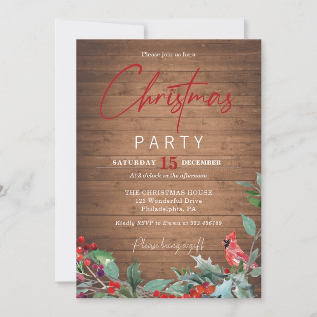 Woodland Christmas Party Red Cardinal Invitation (Front)