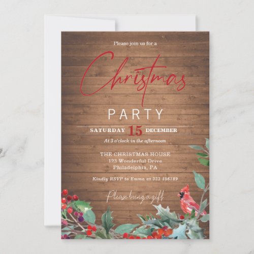 Woodland Christmas Party Red Cardinal Invitation