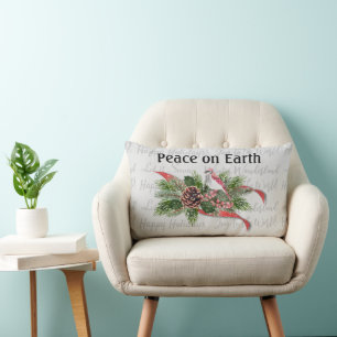 Woodland Christmas   Red Cardinal Lumbar Pillow