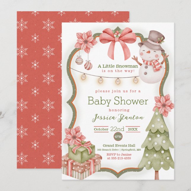 Woodland Christmas Snowman Baby Shower Invitation (Front/Back)