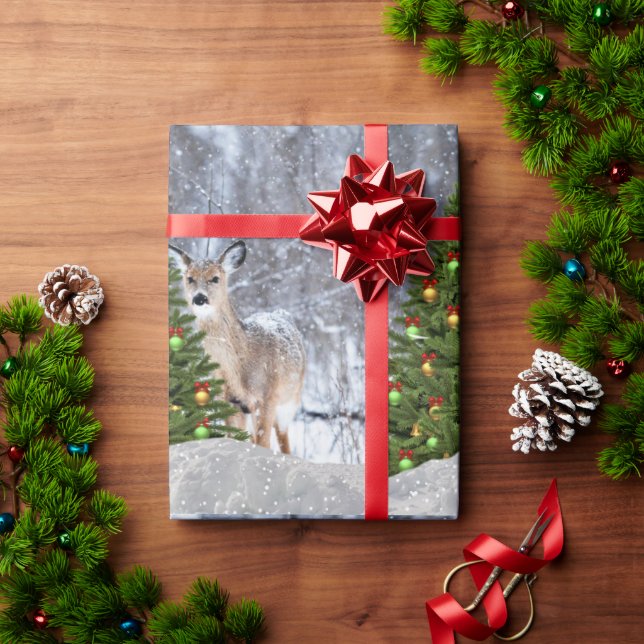 Woodland Christmas Tree and Deer Wrapping Paper (Holiday Gift)