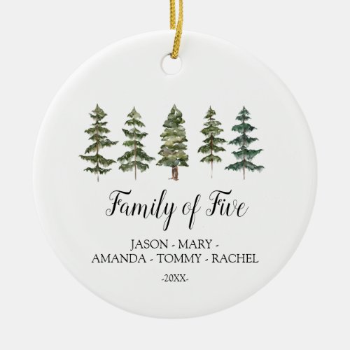 Woodland Christmas Tree Family of FIVE  Ceramic Ornament