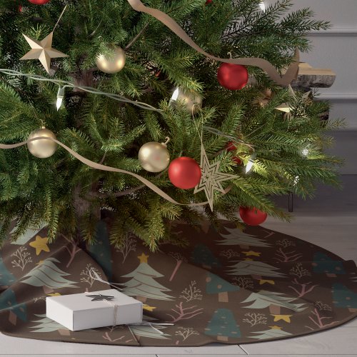 Woodland Christmas Trees Earth Tones Pattern Brushed Polyester Tree Skirt