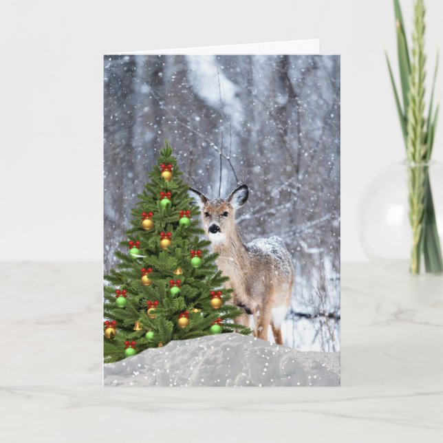 Woodland Christmas Whitetail Deer Greeting Card (Front)