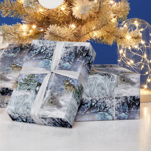 Woodland Christmas with Wolves Wrapping Paper (Holidays)