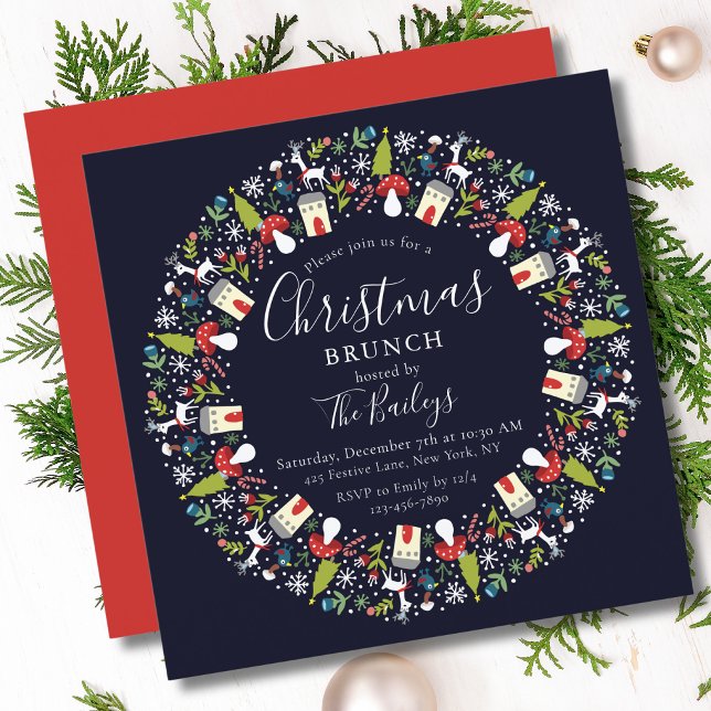 Woodland Christmas Wreath | Christmas Brunch Invitation (Creator Uploaded)