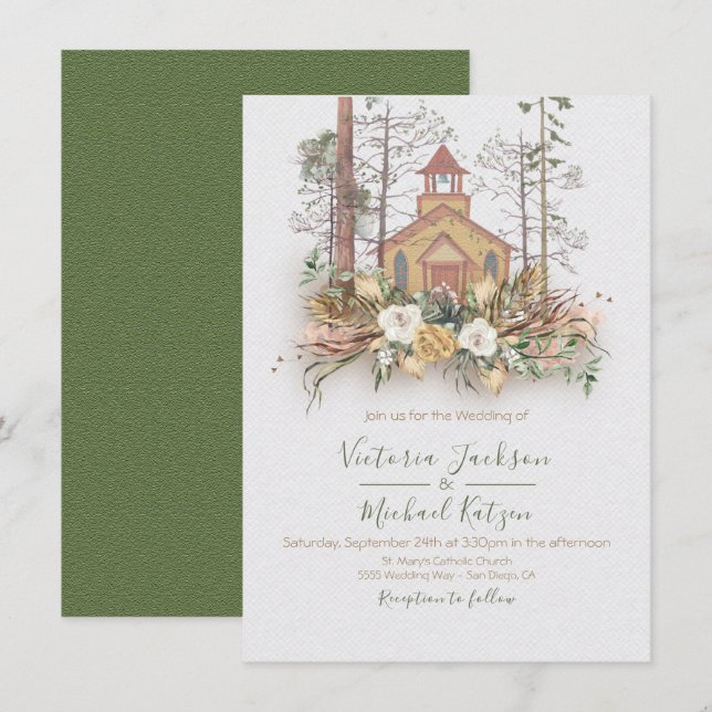 Woodland Church Forest Wedding invitations (Front/Back)
