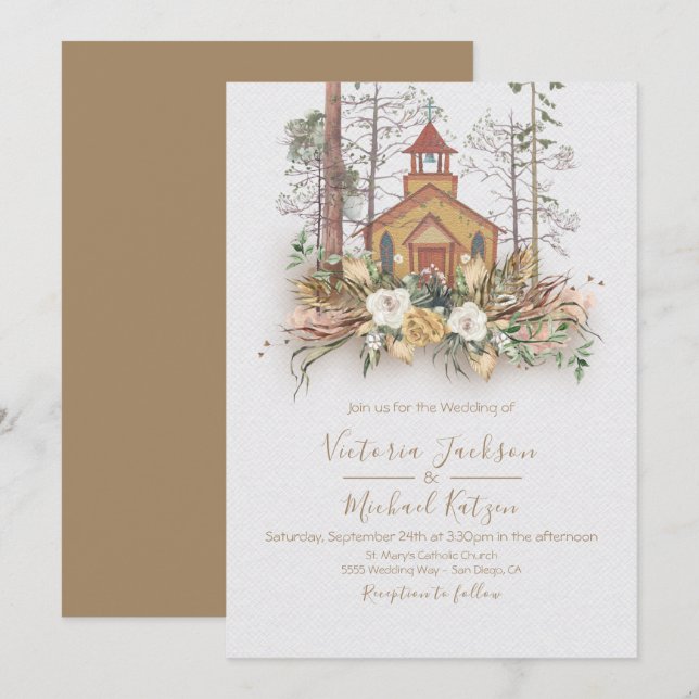Woodland Church Forest Wedding invitations (Front/Back)