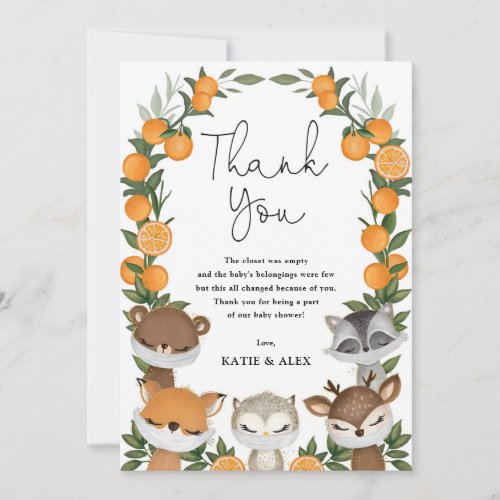 Woodland Citrus Virtual Quarantine Baby Shower Thank You Card