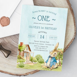 Woodland Classic Peter Rabbit First Birthday Invitation