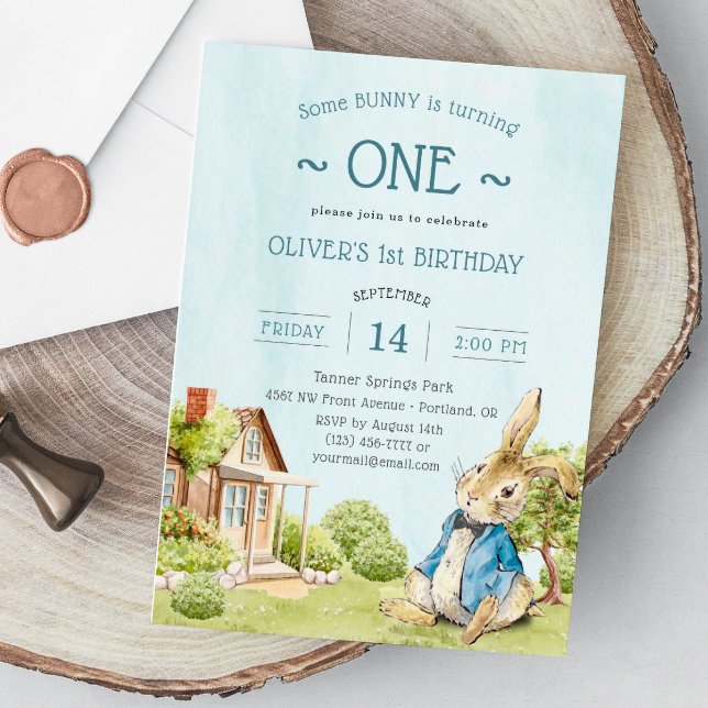 Woodland Classic Peter Rabbit First Birthday Invitation (Creator Uploaded)