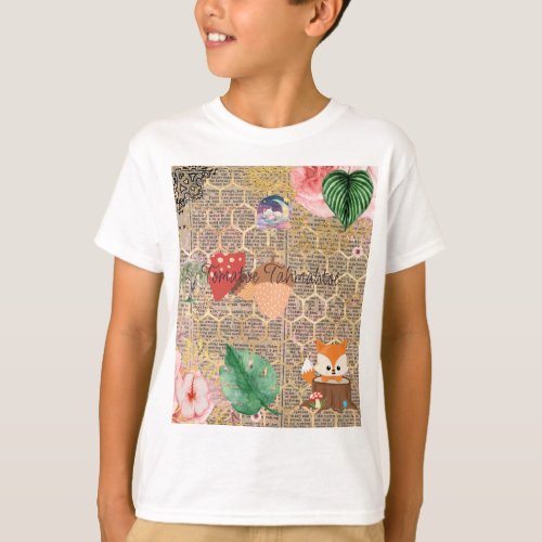 Woodland Clipart Collage Kid Colorful Fun T_Shirt