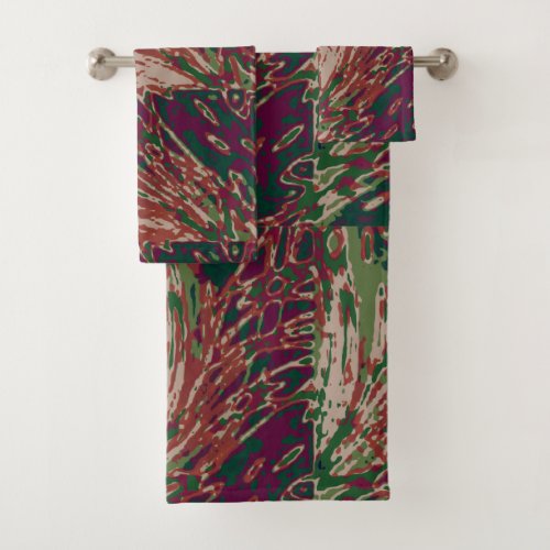 Woodland Colors of Browns and Greens Abstract Bath Towel Set