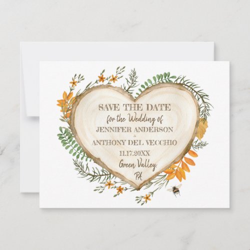 Woodland Cottagecore Wooden Heart Save the Date Invitation