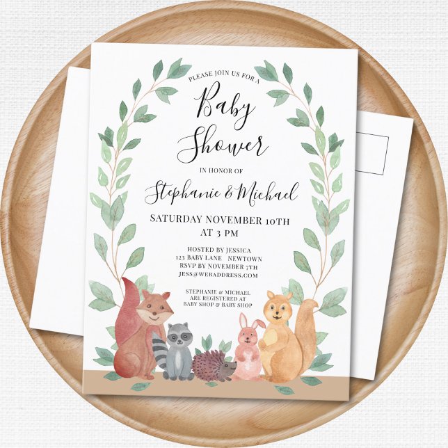  Woodland Couples Baby Shower Invitation Postcard (Creator Uploaded)