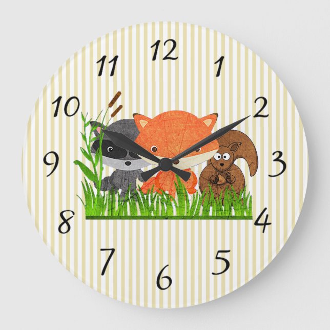 Woodland Creature Forest Animal Baby Nursery Clock (Front)
