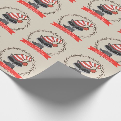 Woodland Creature Raccoon Babys First Christmas Wrapping Paper