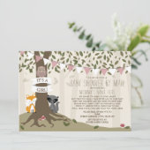 Woodland Creature Social Distance Pink Baby Shower Invitation (Standing Front)